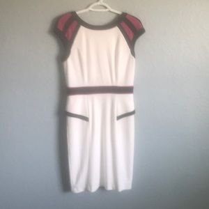 Hot pink, black and white cotton blend dress.
